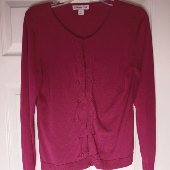 Coldwater Creek M(10-12)Pink SILK Sweater Cardigan Ltweight Beaded Hook Closure. - Picture 1 of 9